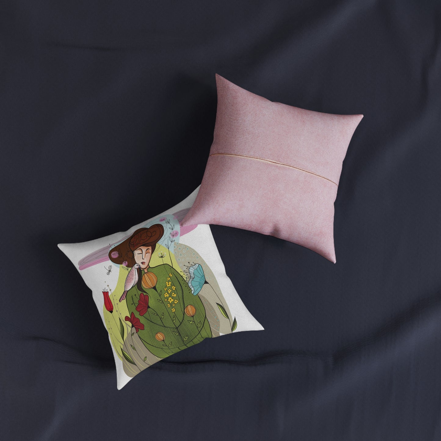 Art Square Pillow - Pink Back