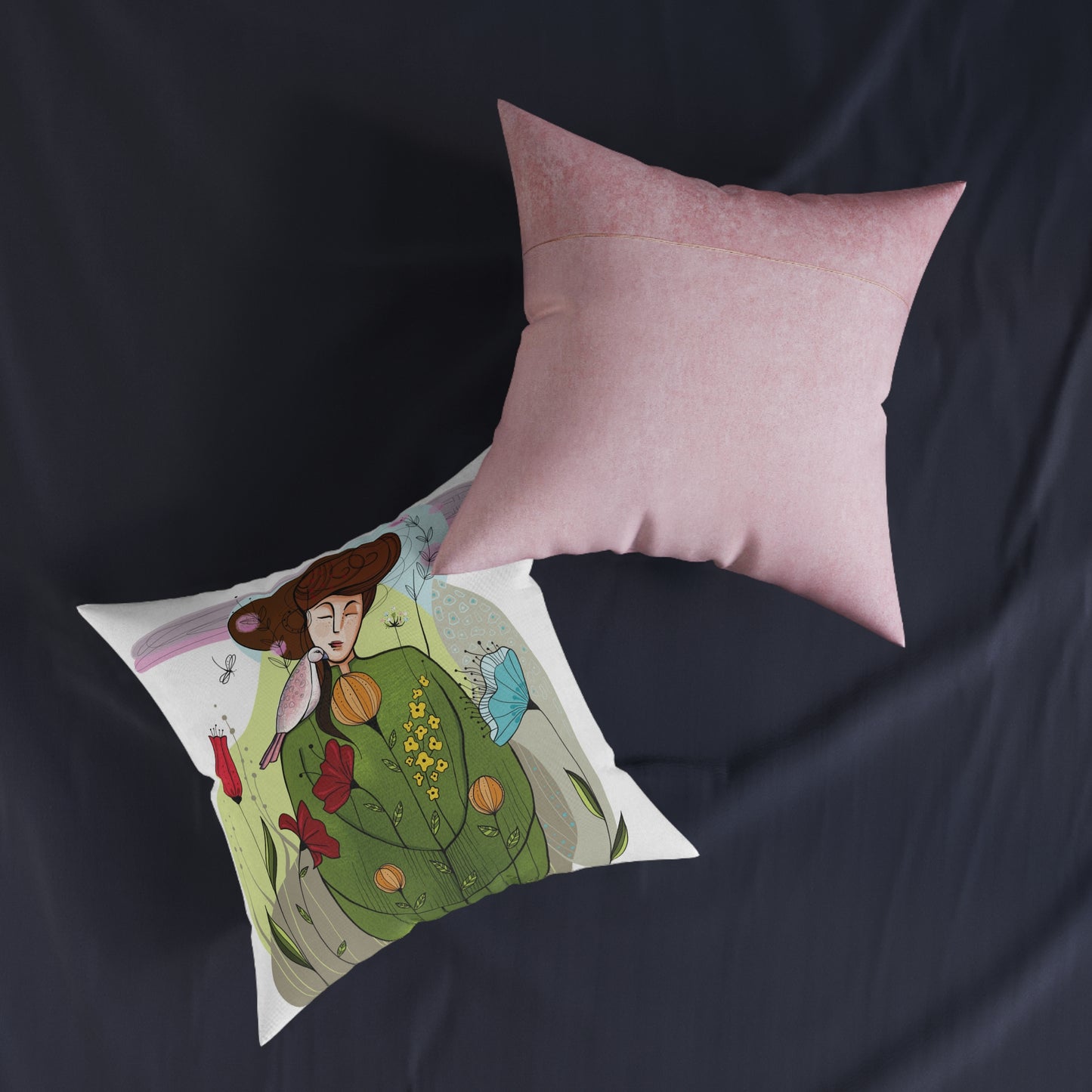 Art Square Pillow - Pink Back