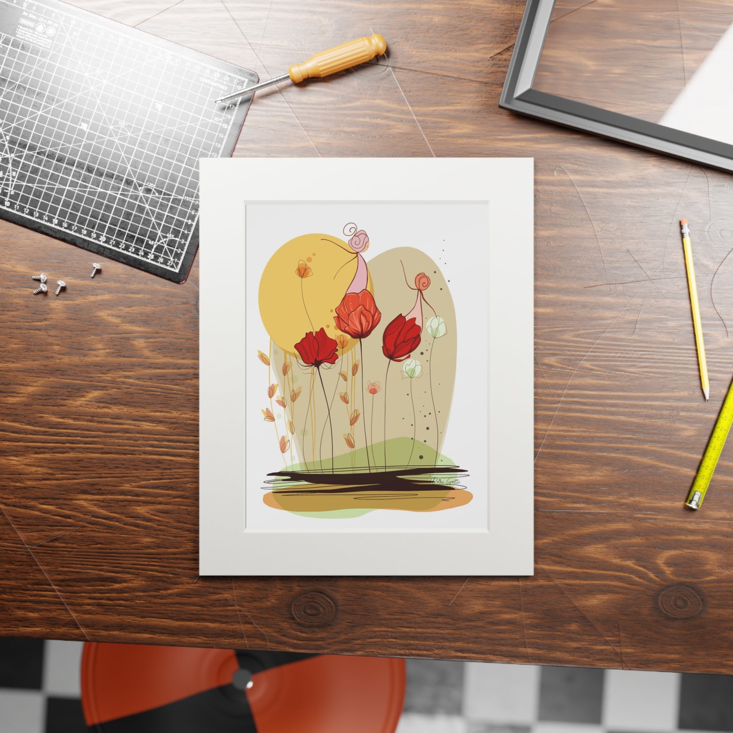 'Dancing with flowers' Fine Art Prints (Passepartout Paper Frame)
