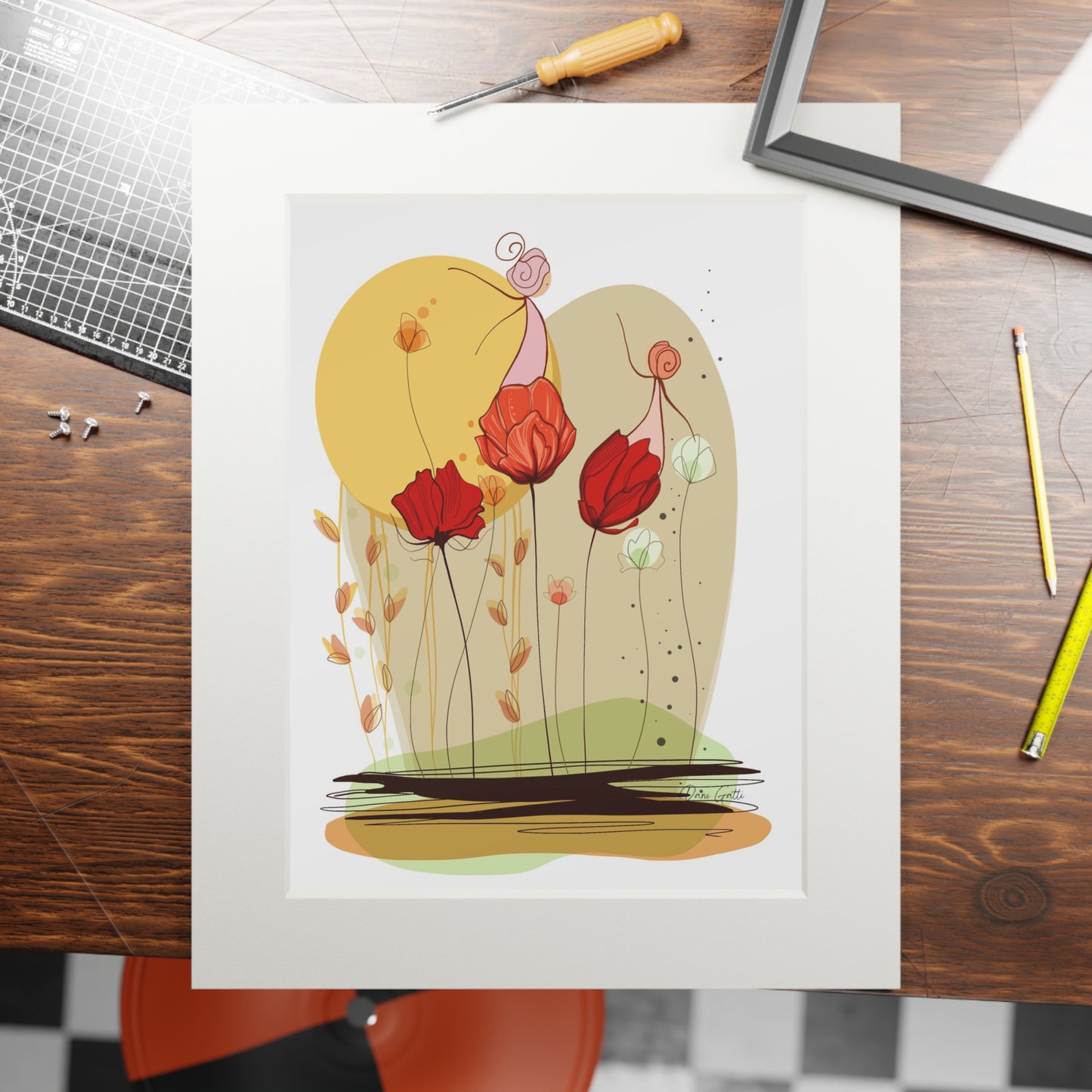 'Dancing with flowers' Fine Art Prints (Passepartout Paper Frame)