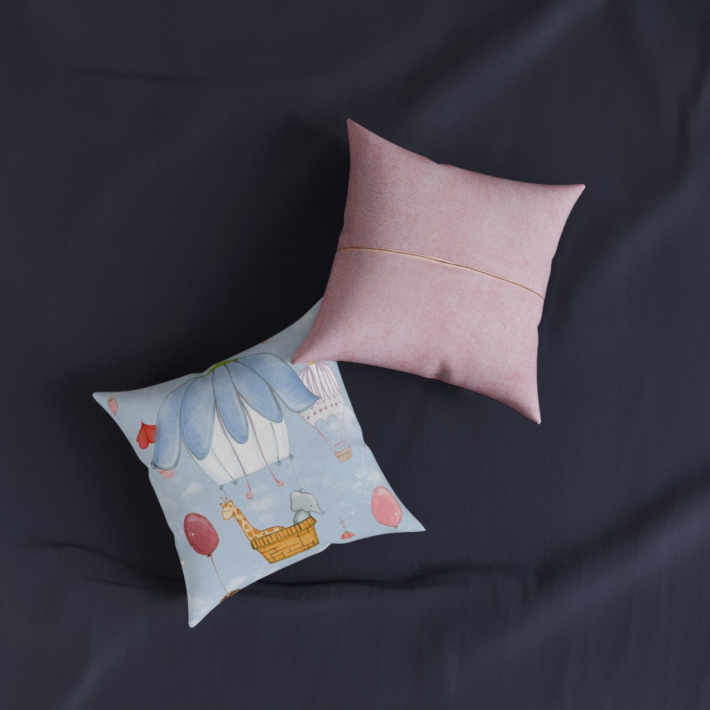 Art Square Pillow - Pink Back 'Up in the Sky Animals'