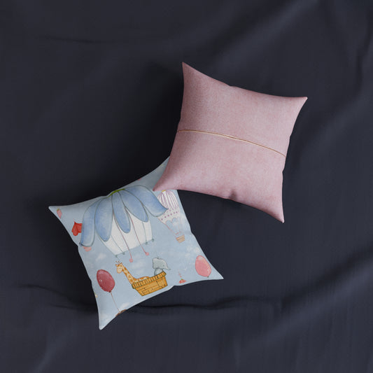 Art Square Pillow - Pink Back 'Up in the Sky Animals'