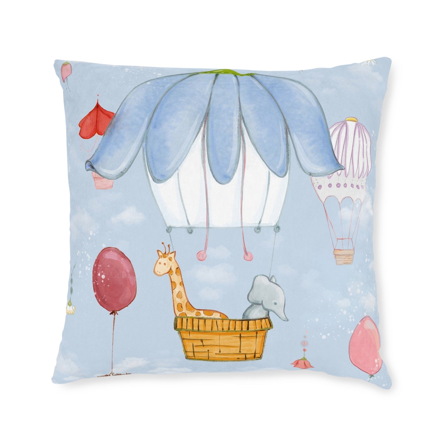 Art Square Pillow - Pink Back 'Up in the Sky Animals'