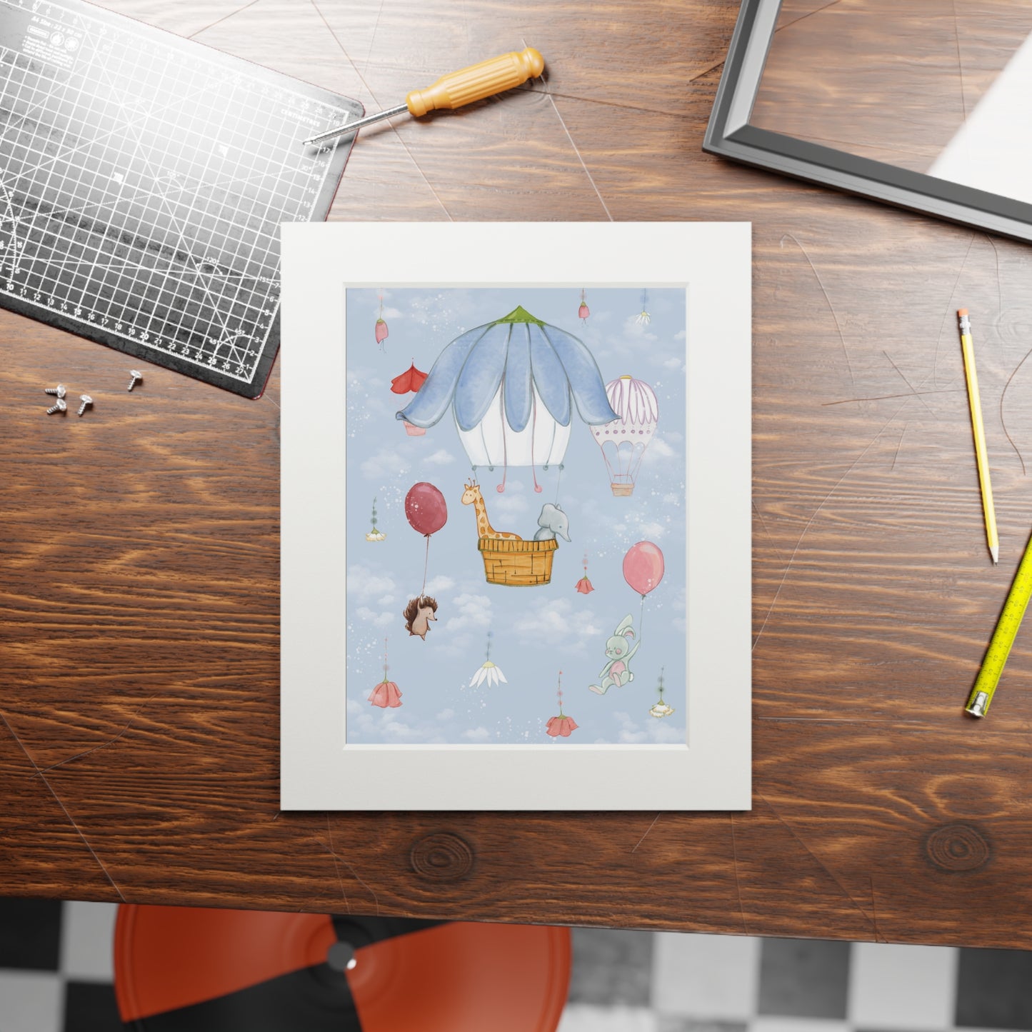 'Up in the Sky Animals' Fine Art Print (Passepartout Paper Frame)