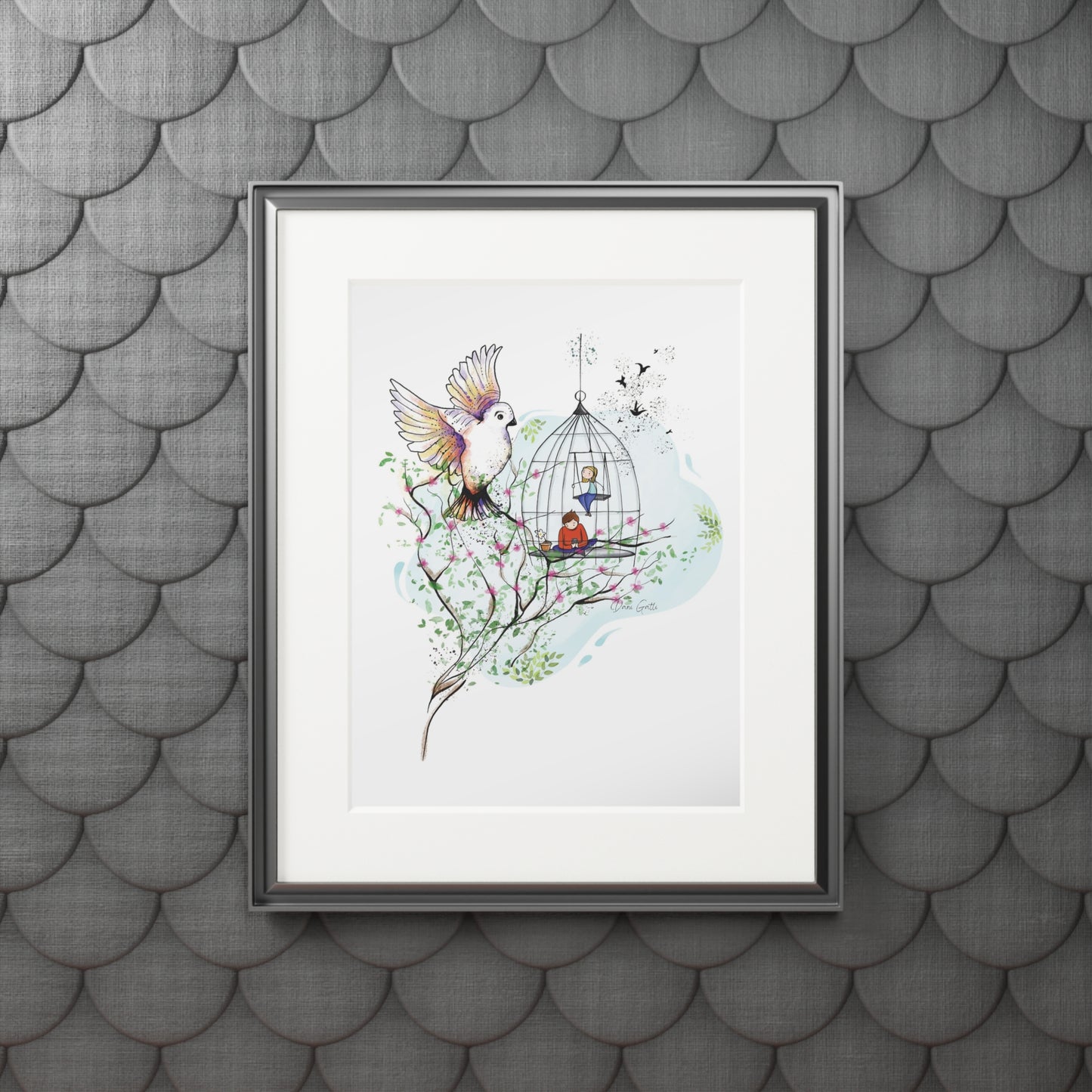 'Birds Born in Cage think flying is an illness' Fine Art Print (Passepartout Paper Frame)