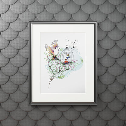 'Birds Born in Cage think flying is an illness' Fine Art Print (Passepartout Paper Frame)