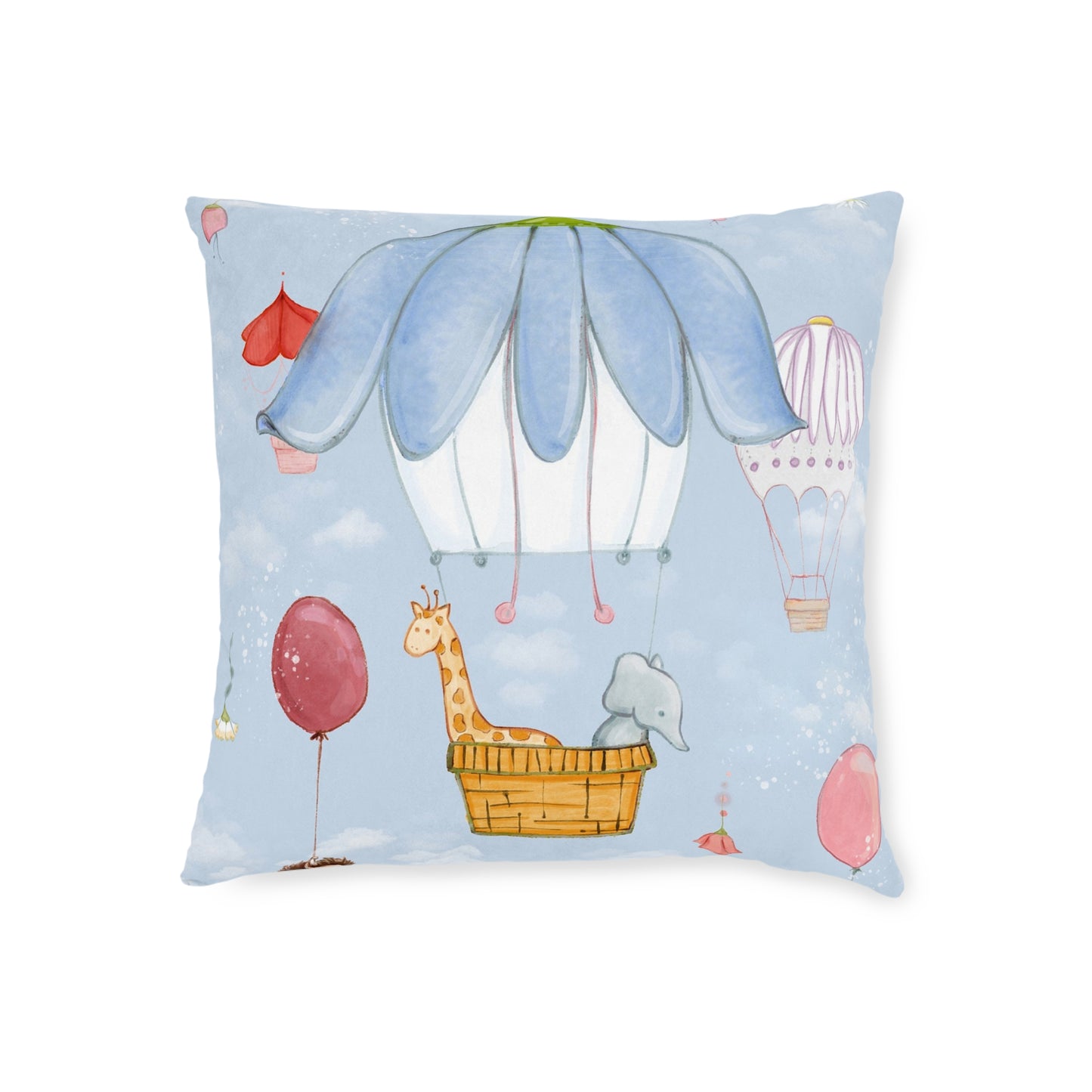Art Square Pillow - Pink Back 'Up in the Sky Animals'