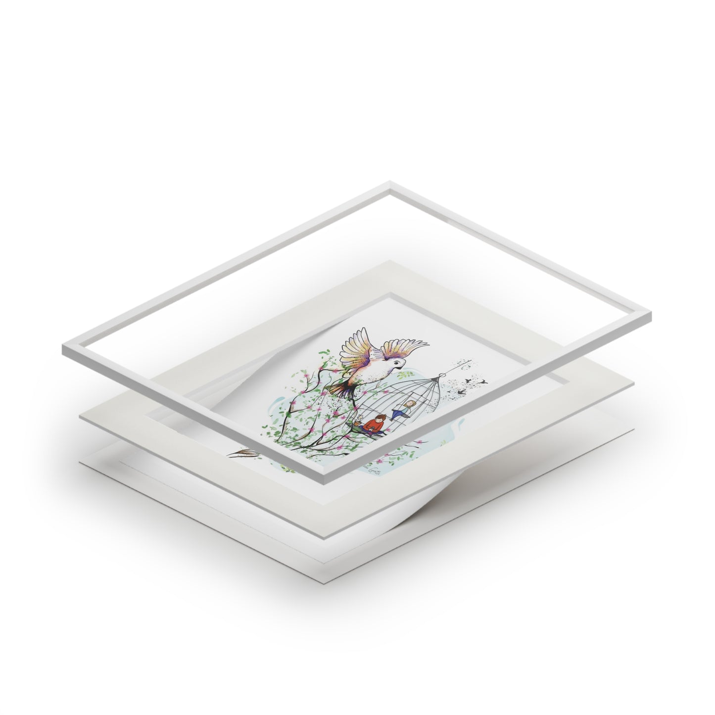 'Birds Born in Cage think flying is an illness' Fine Art Print (Passepartout Paper Frame)