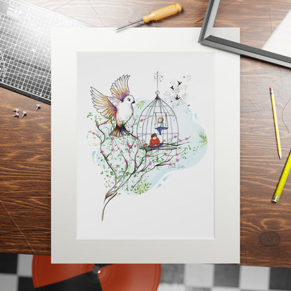 'Birds Born in Cage think flying is an illness' Fine Art Print (Passepartout Paper Frame)