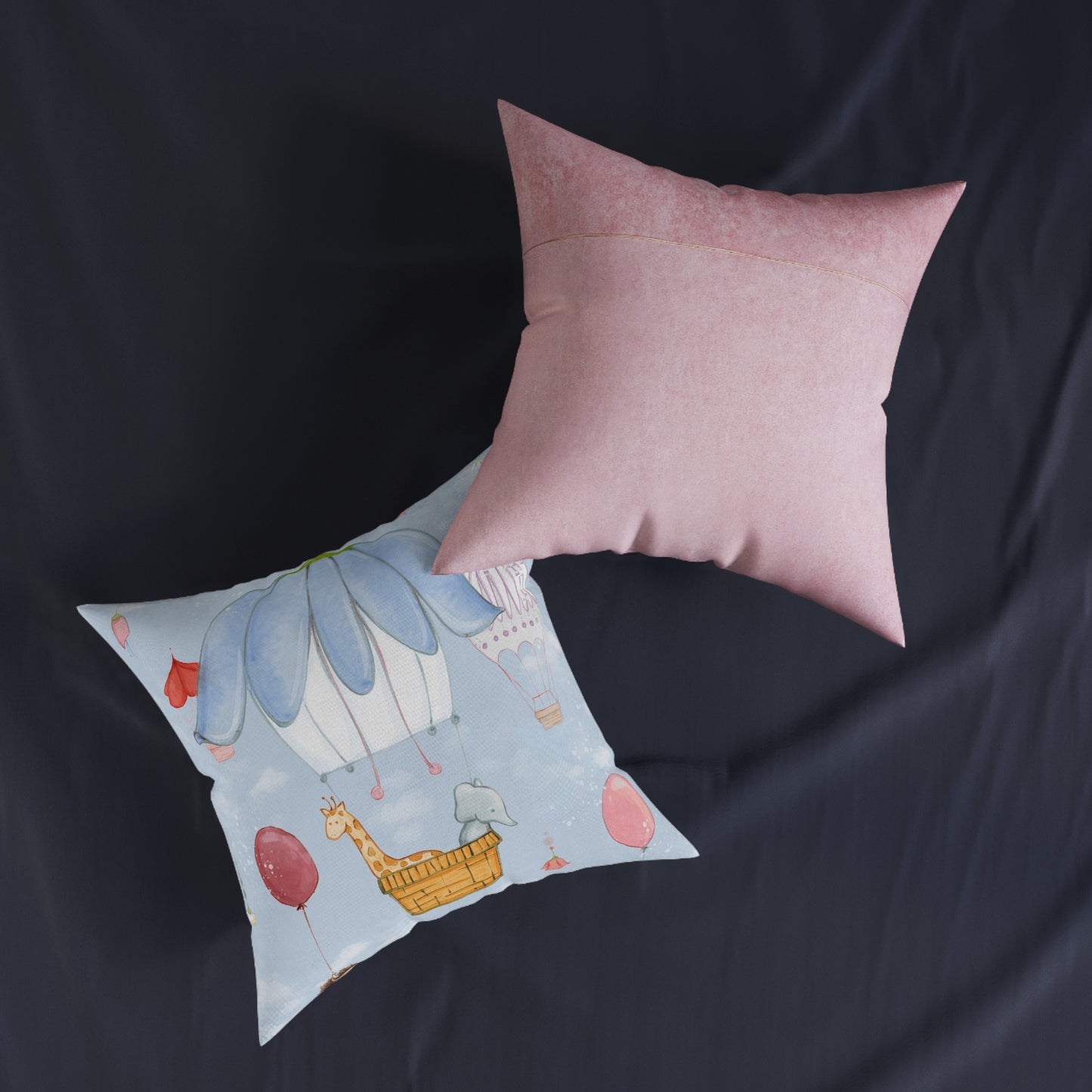 Art Square Pillow - Pink Back 'Up in the Sky Animals'