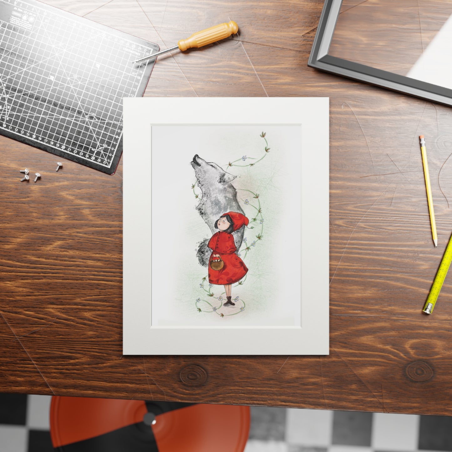 'Red Riding Hood' Fine Art Print (Passepartout Paper Frame)