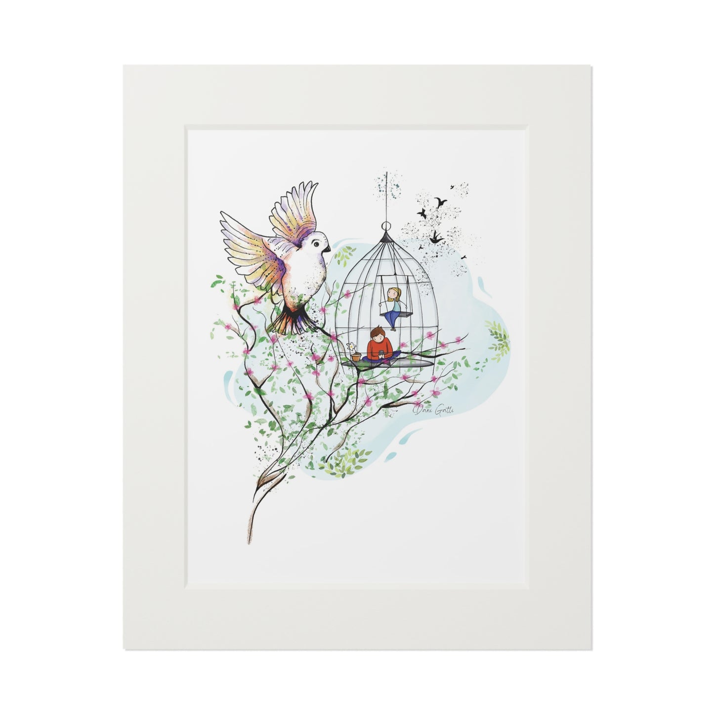 'Birds Born in Cage think flying is an illness' Fine Art Print (Passepartout Paper Frame)